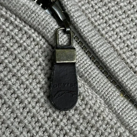 Orvis Vest Mens 2XL Beige Brown Full Zip Cable Knit Suede Trim Field Hunting XXL - Picture 5 of 14